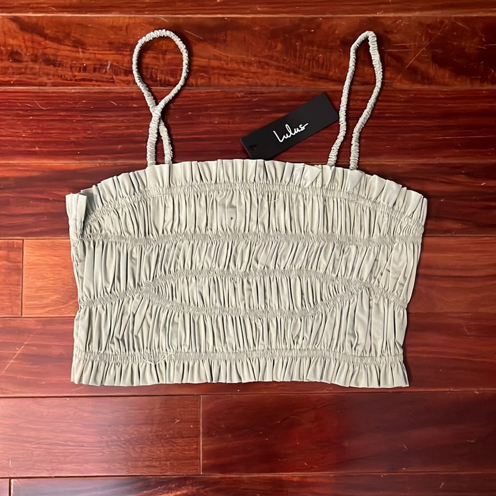 Lulu’s Topping the Charts Sage green smocked crop tank